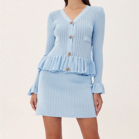 850. HIGH END - Baby Blue Knit Mini Dress - Picture 1 of 5